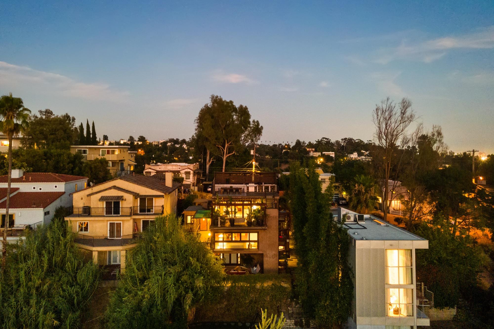 Los Angeles neighborhood at twilight